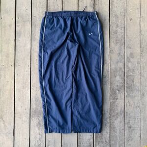 Nike Navy Blue Track Pants Mesh Lined Sweatpants XXL Mens White Piping Swoosh